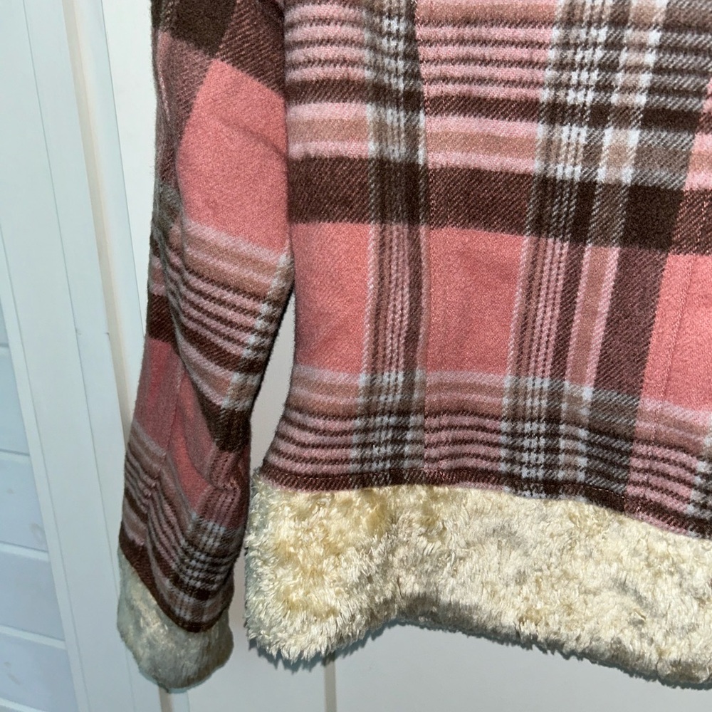 vintage Guess jeans wool blend plaid bomber coat with sherpa accents sz M EUC LN - Picture 11 of 15